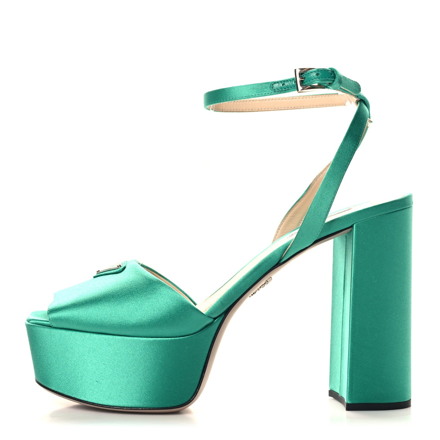 Prada Satin Metal Triangle Logo Ankle Strap 40/135mm Platform Sandals 40 Assenzio 1 of 8