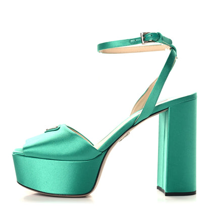 Prada Satin Metal Triangle Logo Ankle Strap 40/135mm Platform Sandals 40 Assenzio 1 of 8
