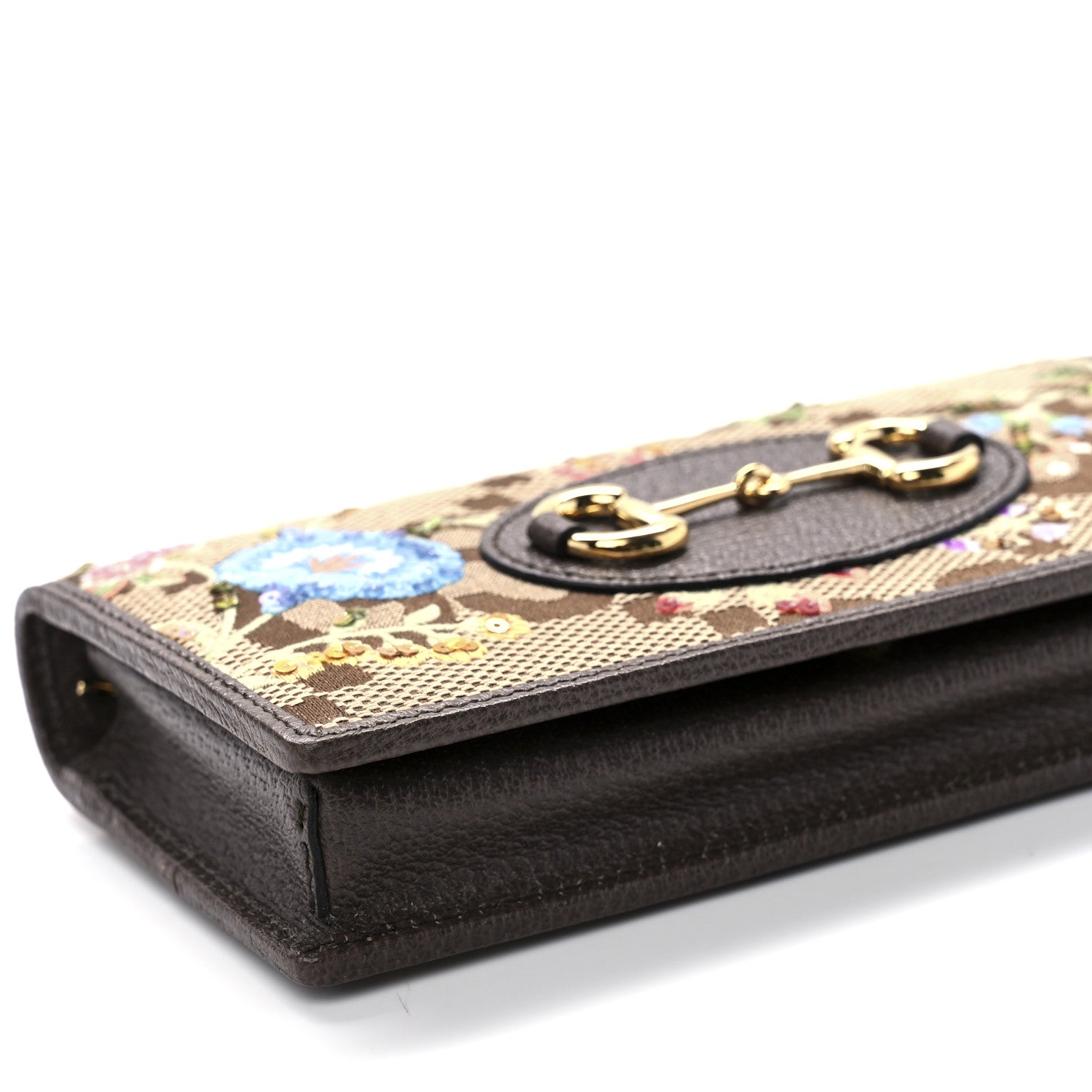 Gucci Monogram Jumbo GG Textured Dollar Calfskin Embroidered Horsebit 1955 Wallet On Chain Camel Ebony New Acero Multicolor 7 of 8