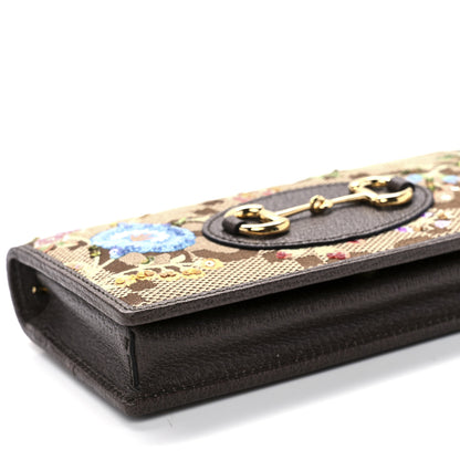 Gucci Monogram Jumbo GG Textured Dollar Calfskin Embroidered Horsebit 1955 Wallet On Chain Camel Ebony New Acero Multicolor 7 of 8