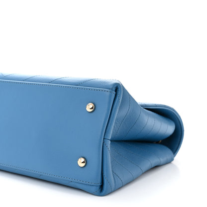 Chanel Grained Calfskin Medium Chevron Chic Top Handle Flap Blue 10 of 12