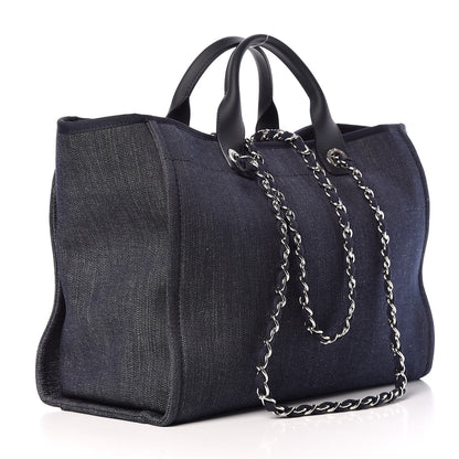 Chanel Denim Large Deauville Tote Blue Orange 4 of 11