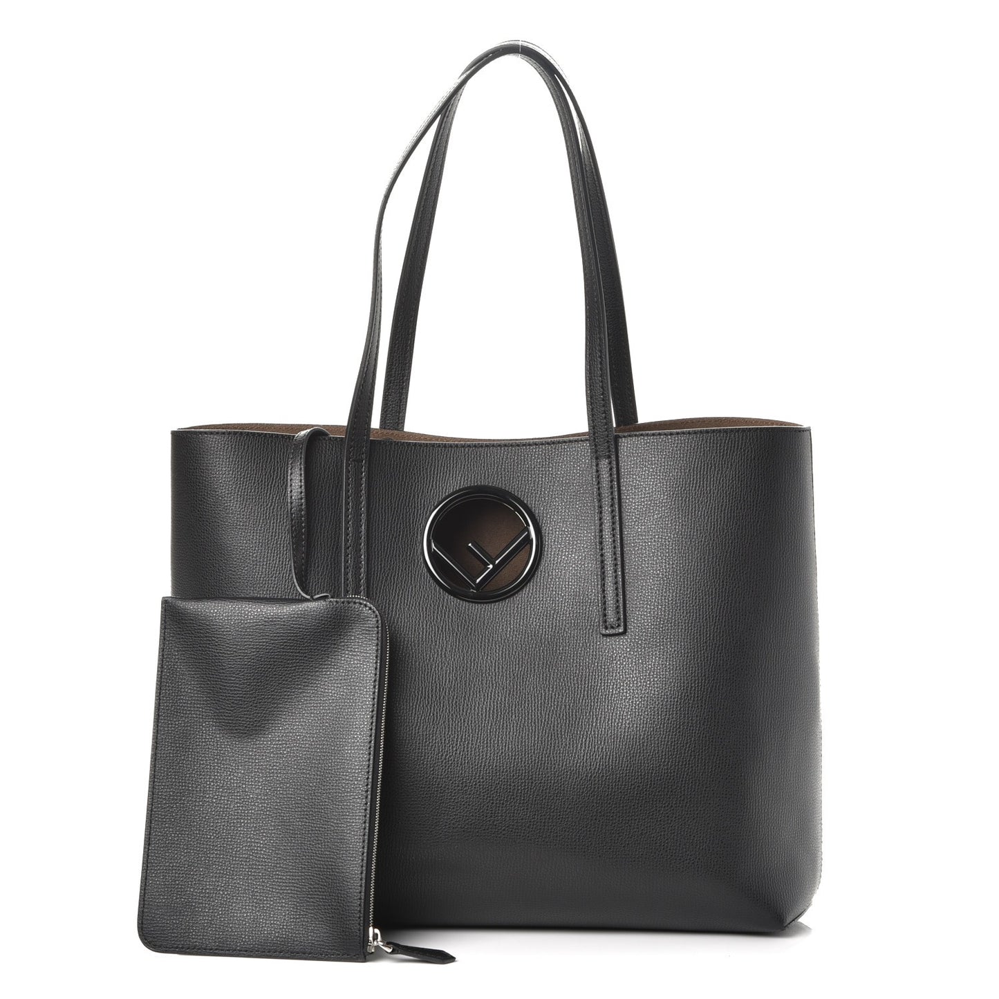 Vitello Vienna Enamel F is Fendi Shopping Tote Black Taupe