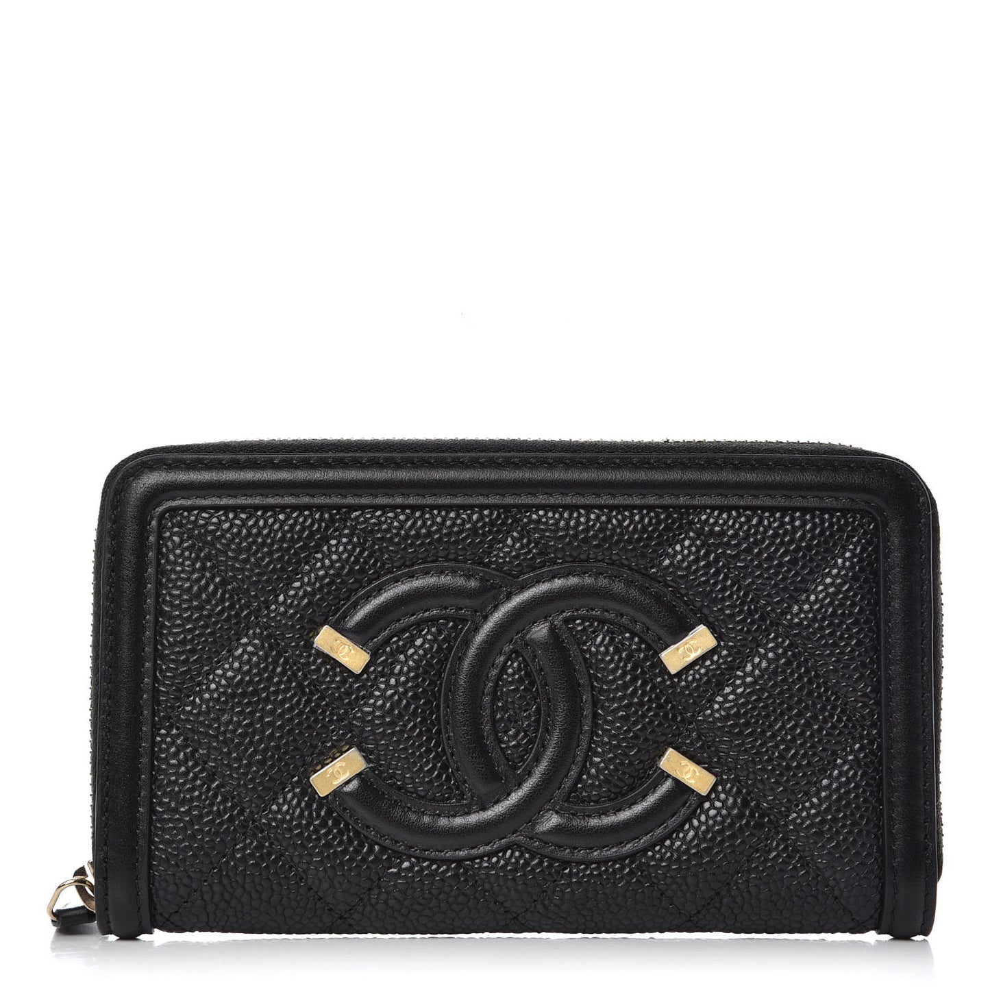 Caviar Quilted Medium Filigree Zip Around Wallet Black