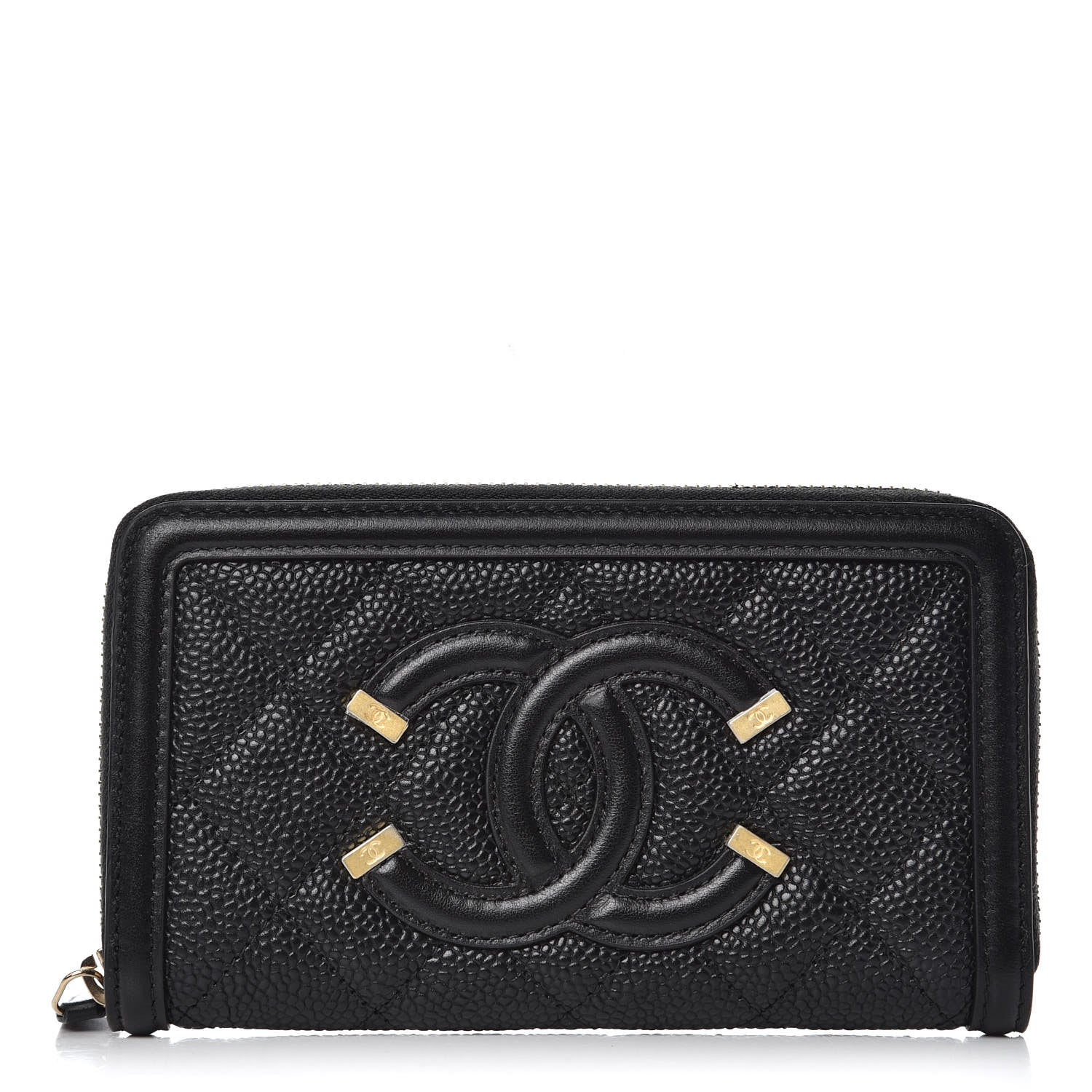 Chanel Caviar Quilted Medium Filigree Zip Around Wallet Black 1 of 9