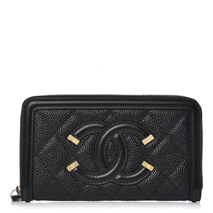 Chanel Caviar Quilted Medium Filigree Zip Around Wallet Black 1 of 9