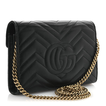 Gucci Calfskin Matelasse GG Marmont Chain Wallet Black 3 of 13