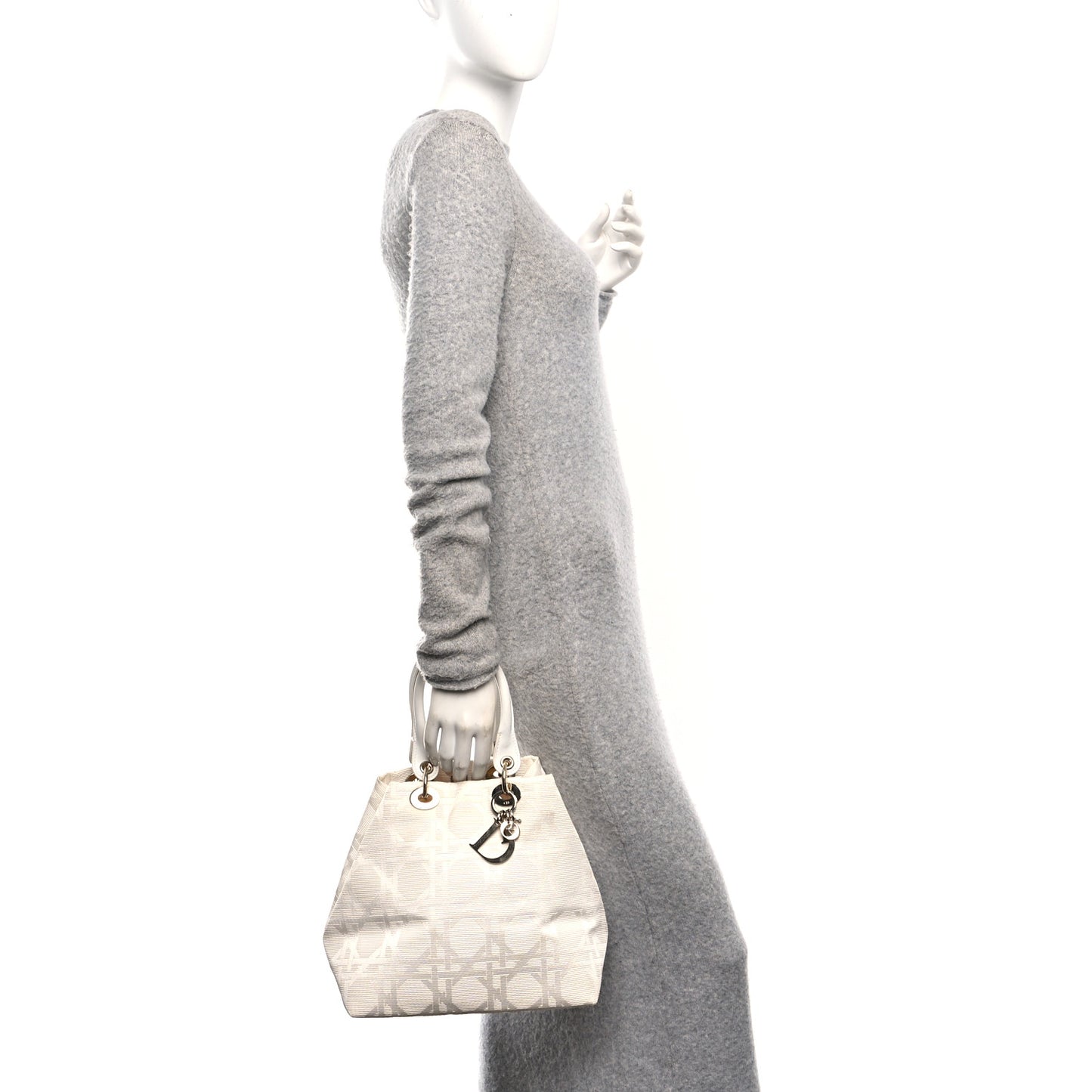 Canvas Cannage Small Soft Lady Dior Shopping Tote White