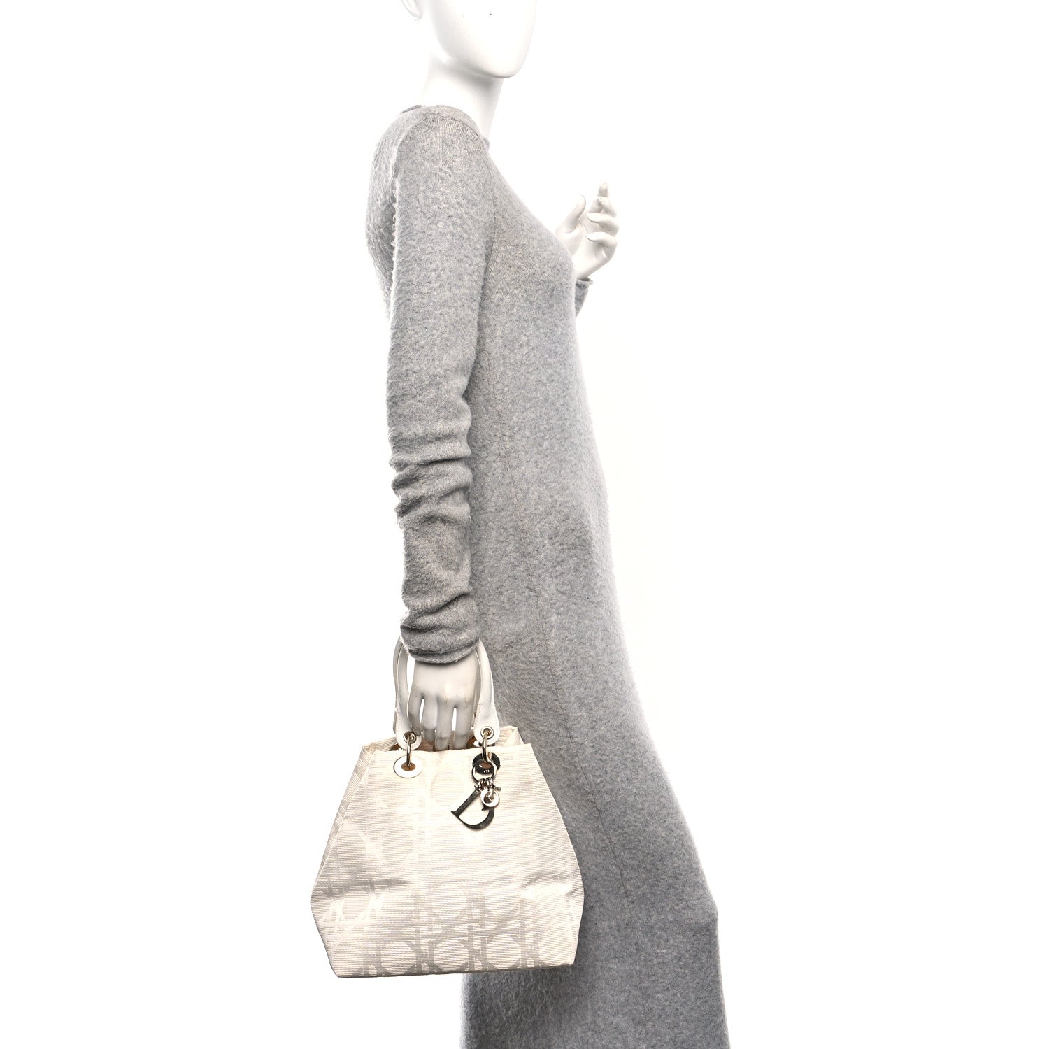 Christian Dior Canvas Cannage Small Soft Lady Dior Shopping Tote White 2 of 10