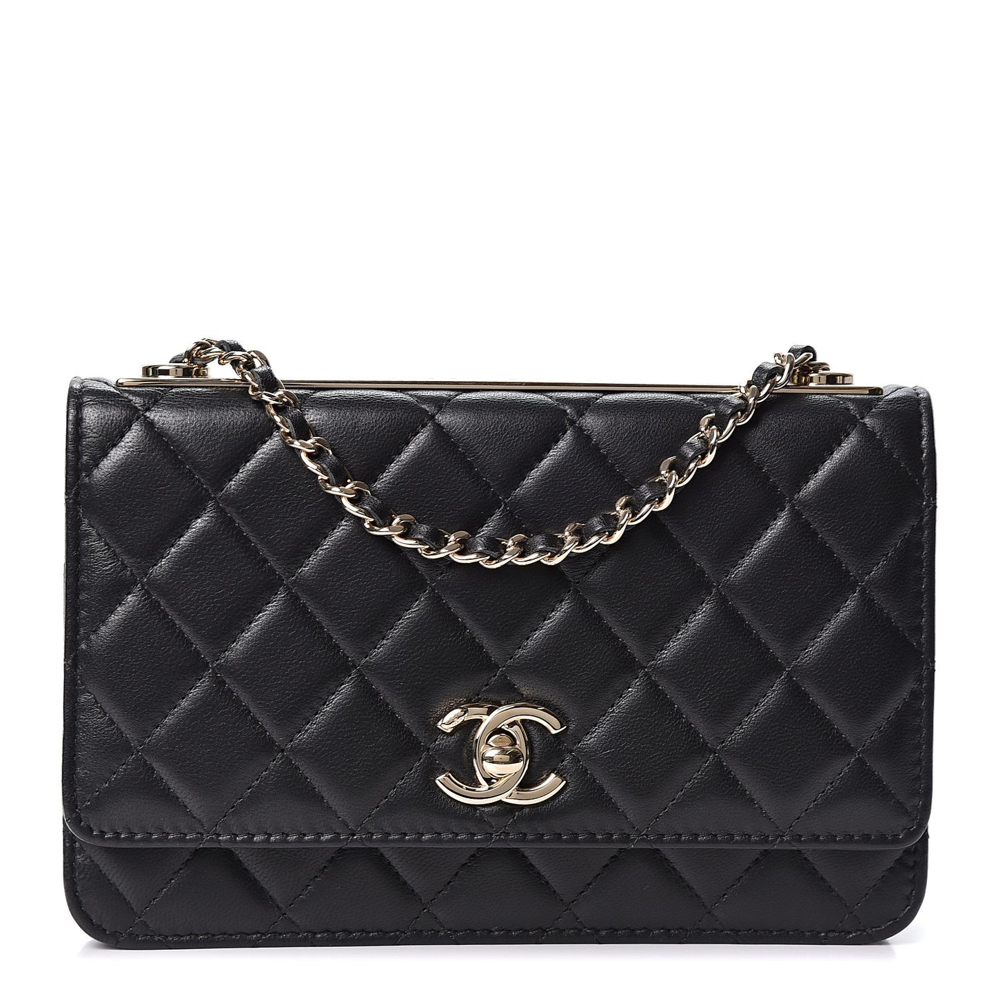 Lambskin Quilted Trendy CC Wallet On Chain WOC Black