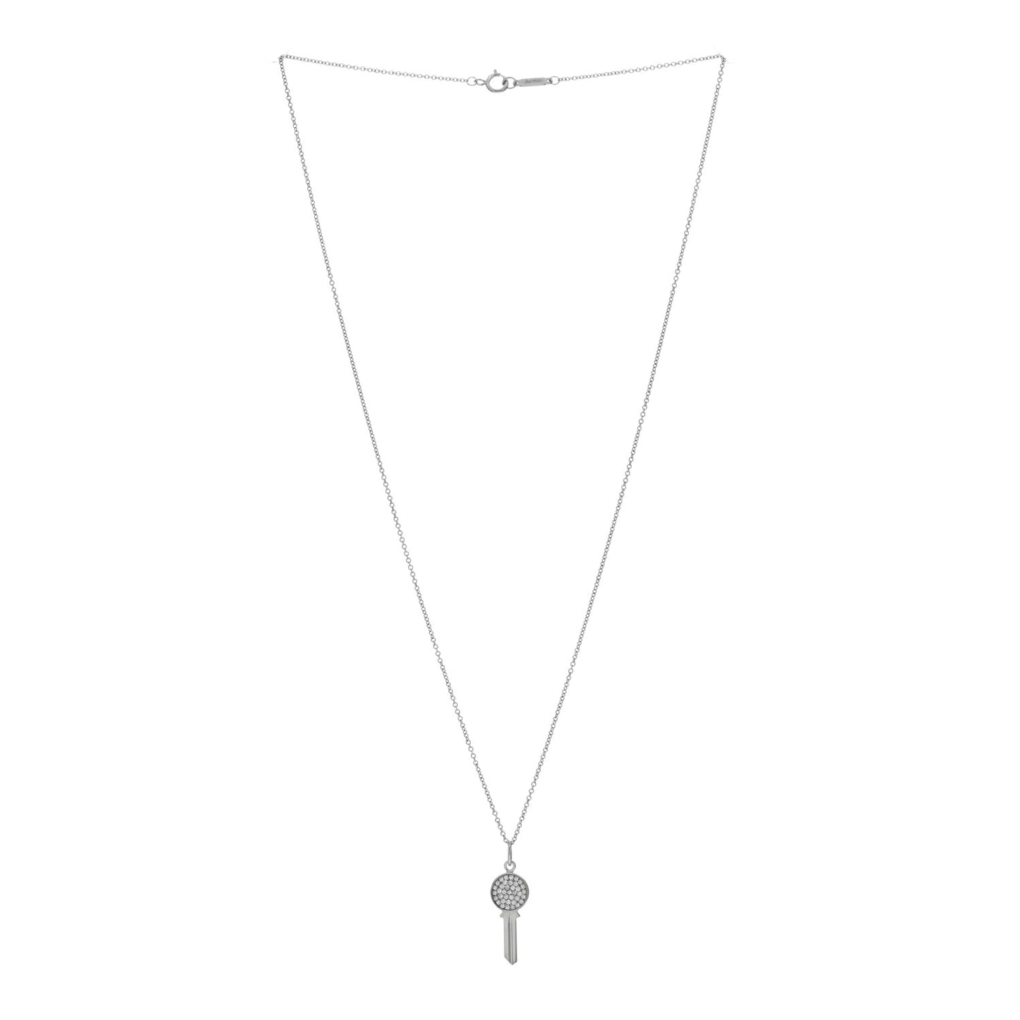 18K White Gold Diamond Mini Modern Keys Round Key Pendant Necklace