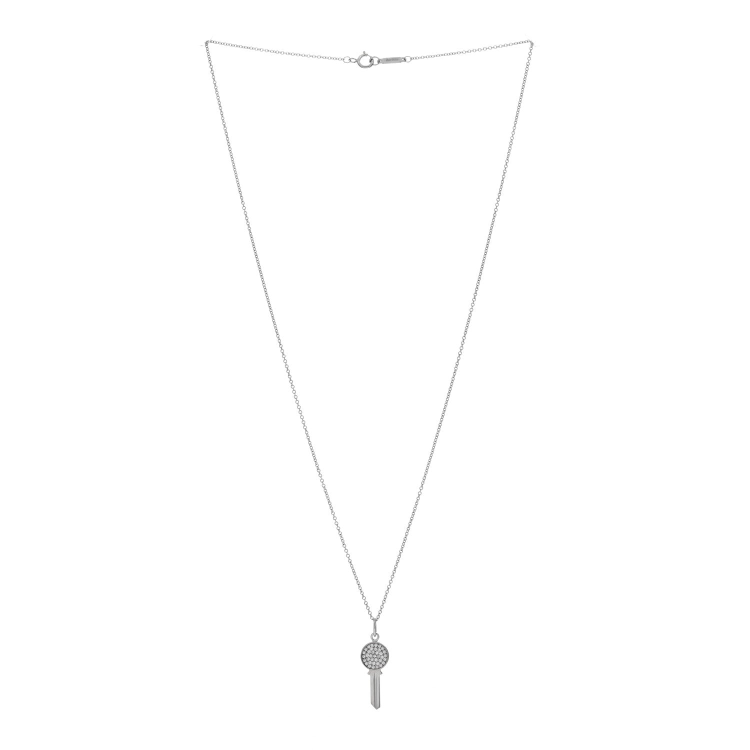Tiffany 18K White Gold Diamond Mini Modern Keys Round Key Pendant Necklace 3 of 5