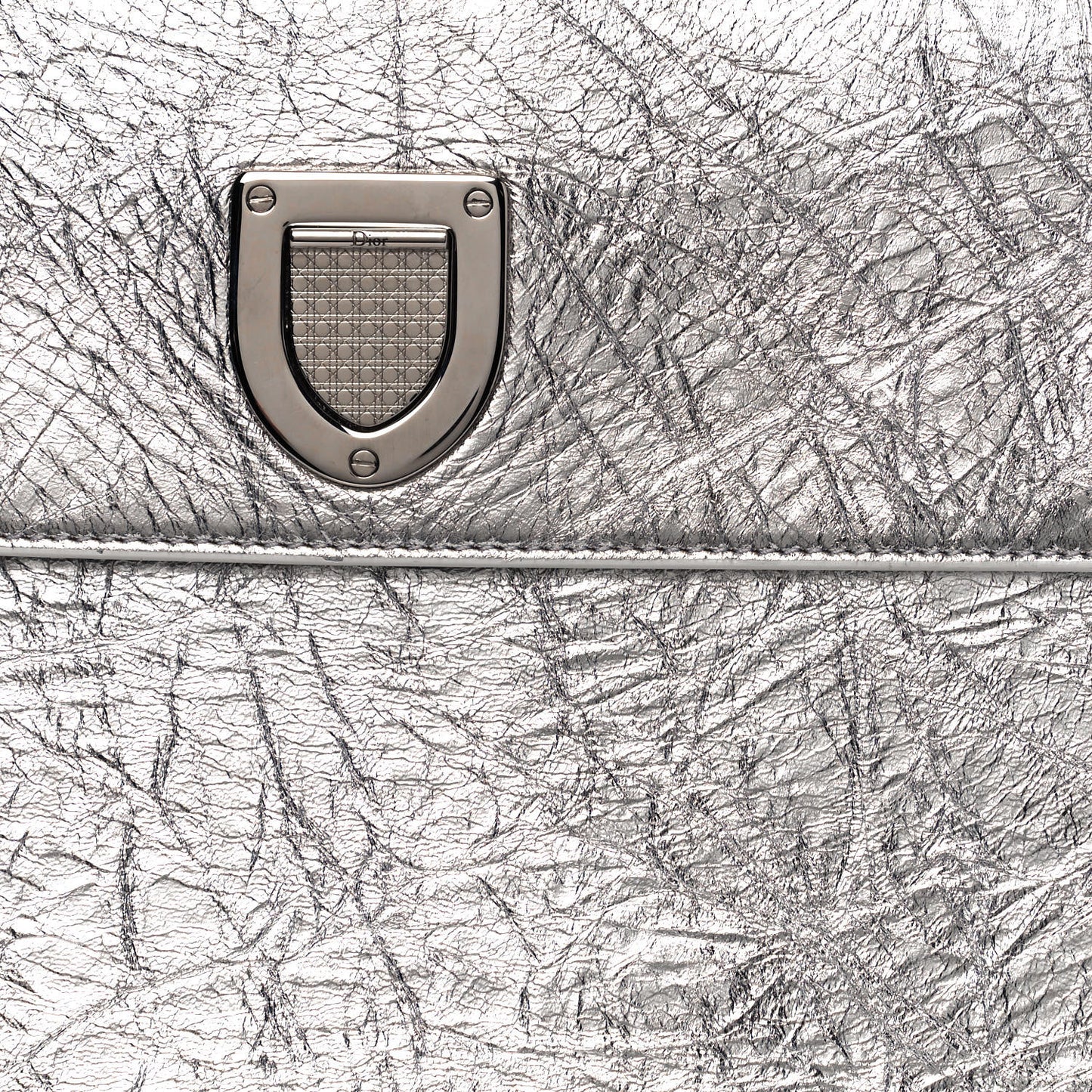 Metallic Calfskin Medium Diorever Flap Silver
