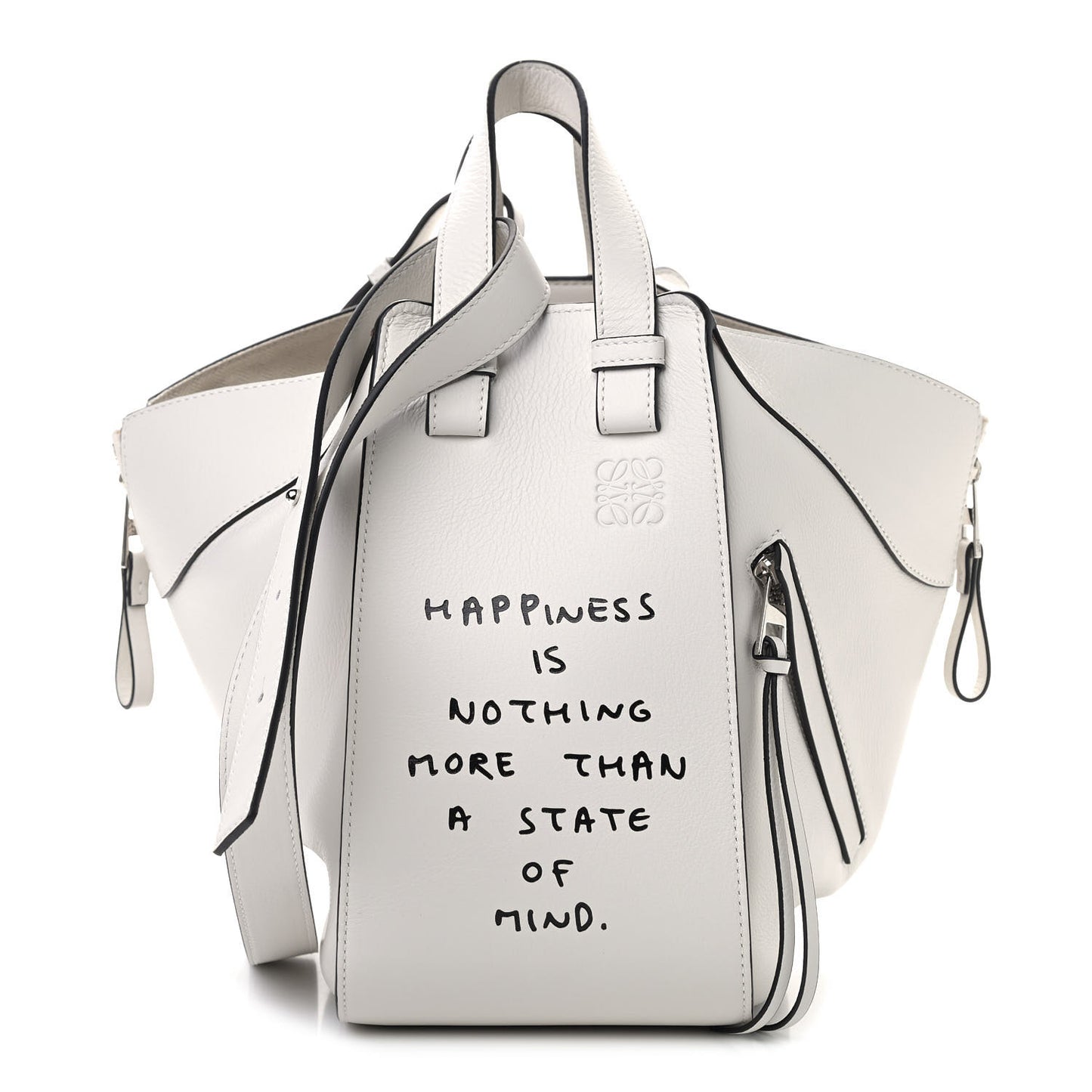 Calfskin Words Small Hammock Shoulder Bag Soft White