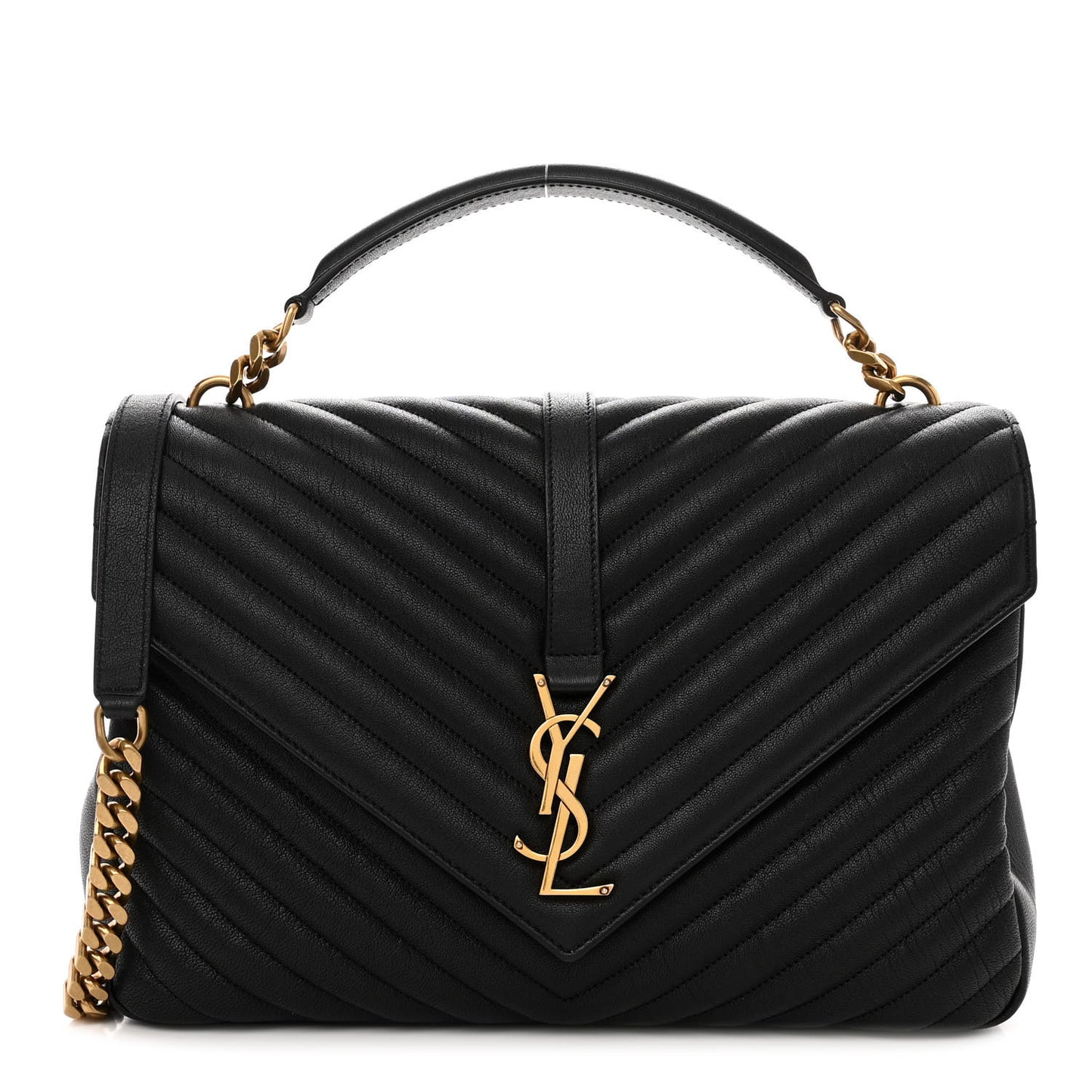 Sheepskin Matelasse Chevron Monogram Large College Satchel Black