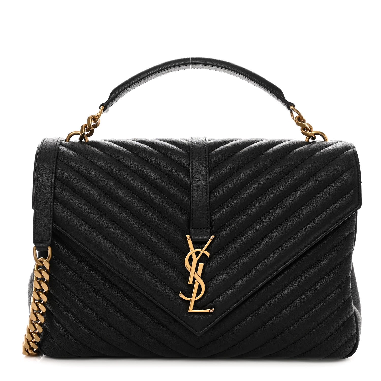Saint Laurent Sheepskin Matelasse Chevron Monogram Large College Satchel Black 1 of 11
