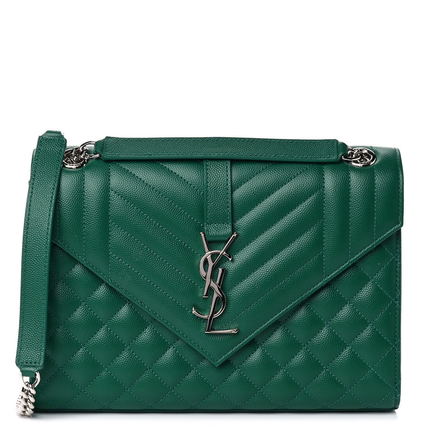 Grain De Poudre Textured Mixed Matelasse Triquilt Medium Monogram Satchel Green