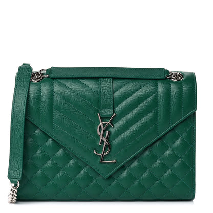 Saint Laurent Grain De Poudre Textured Mixed Matelasse Triquilt Medium Monogram Satchel Green 1 of 16