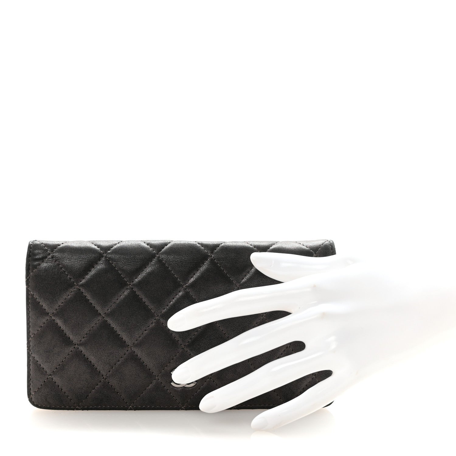 Chanel Metallic Lambskin Quilted Yen Wallet Grey 2 of 7