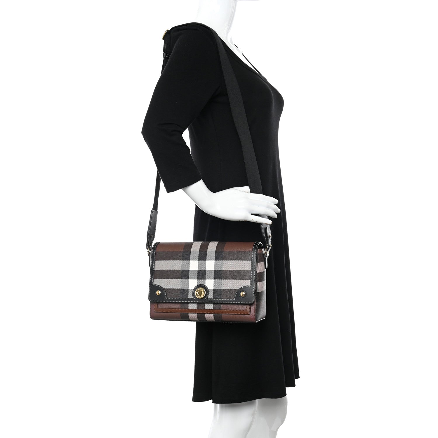 Burberry Calfskin Giant Check E-Canvas Note Crossbody Bag Dark Birch Brown 2 of 10