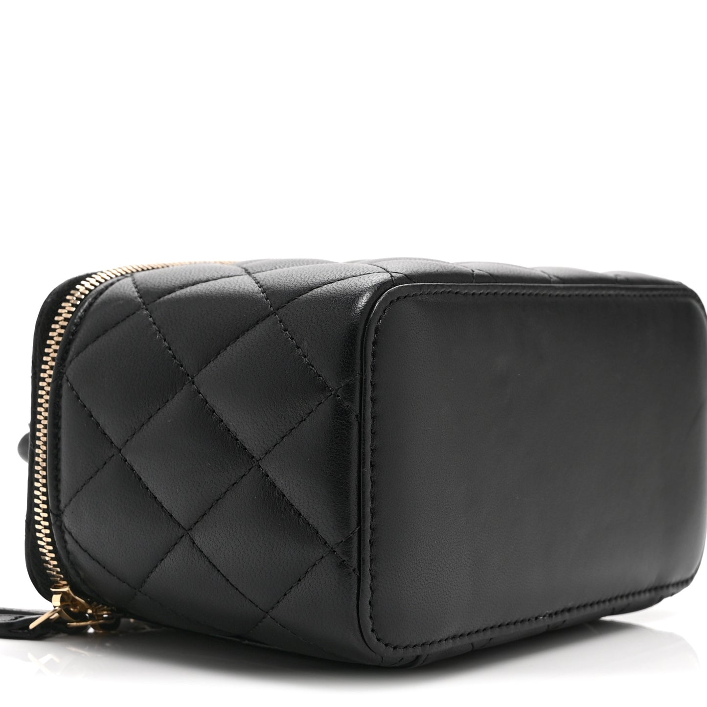 Lambskin Quilted Small Top Handle Vanity Case With Chain Black