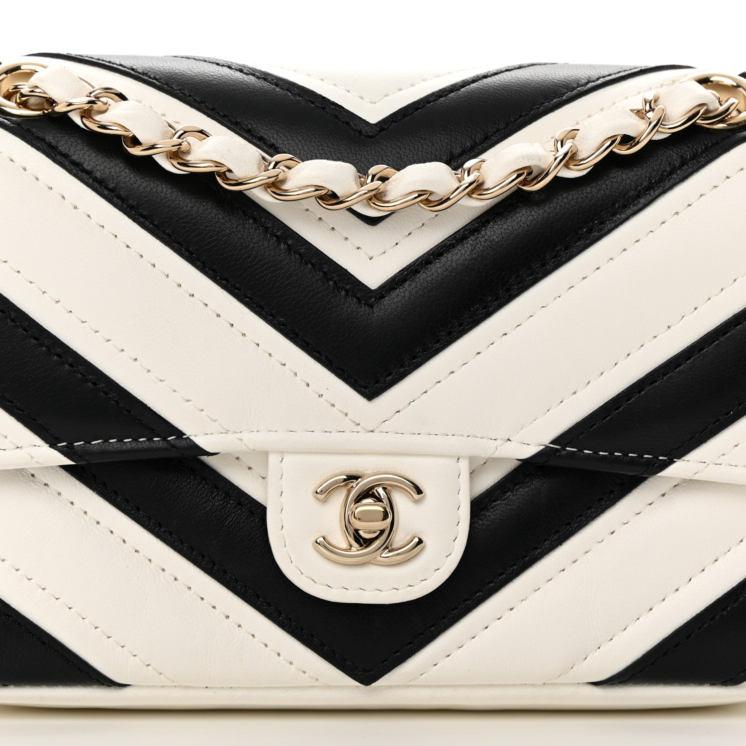 Chanel Lambskin Chevron Stitched Flap White Black 8 of 12