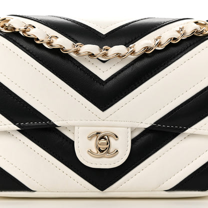 Chanel Lambskin Chevron Stitched Flap White Black 8 of 12