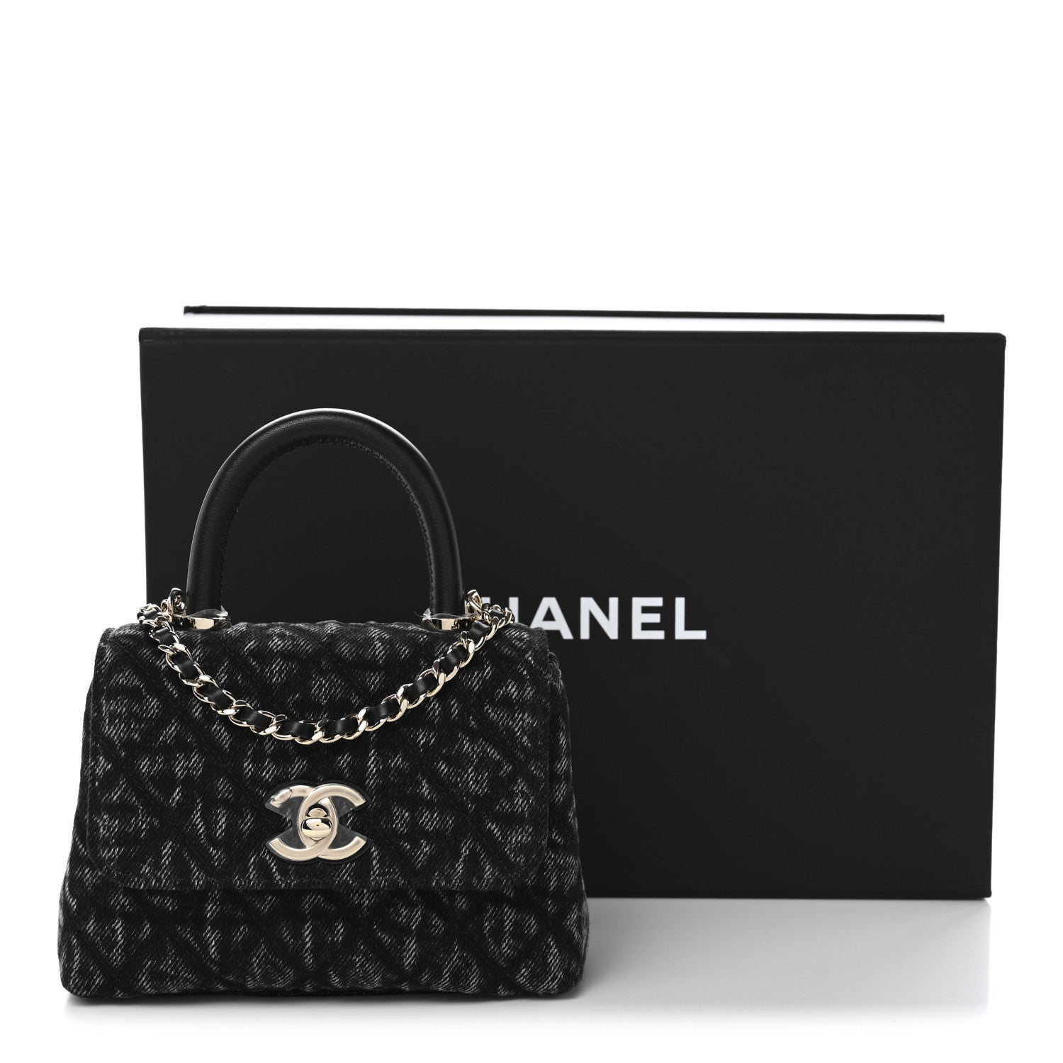 Chanel Washed Denim Quilted Coco Handle Clutch With Chain Black 11 of 11