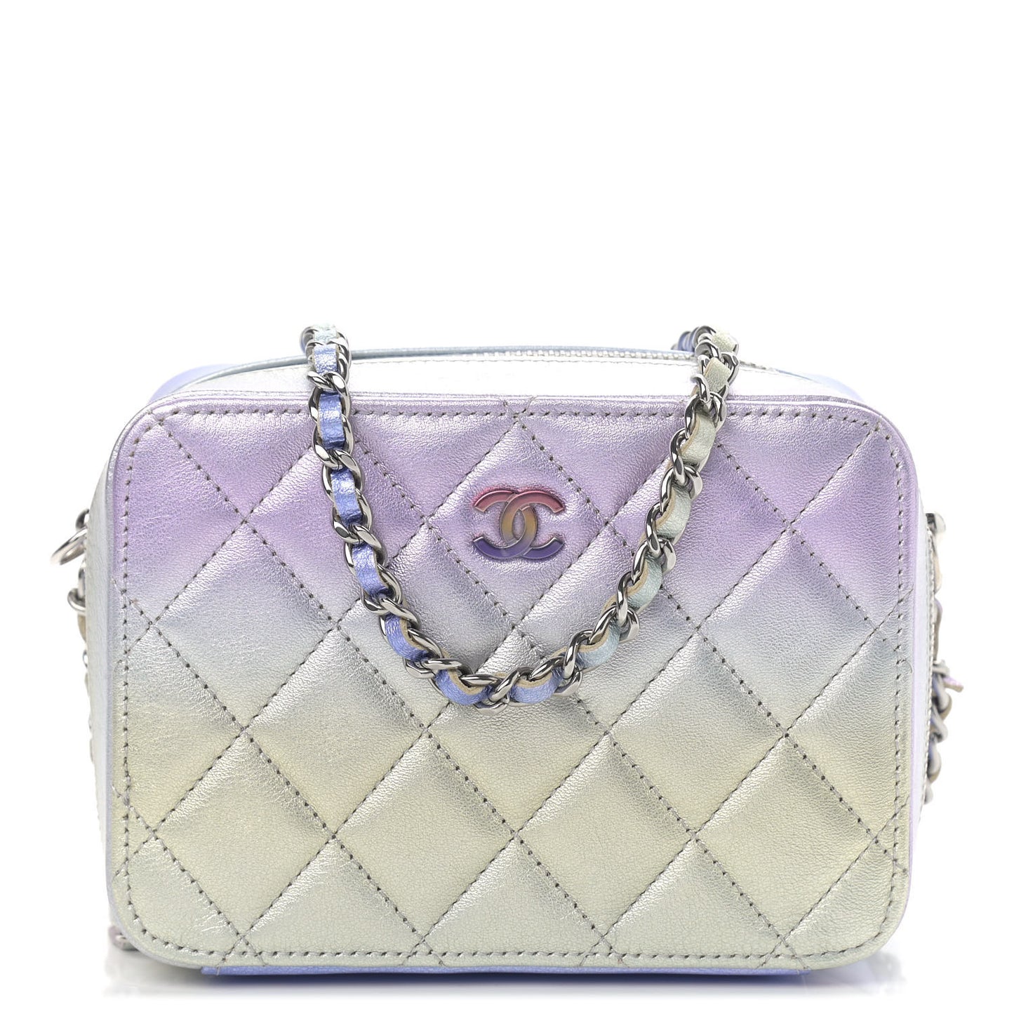 Metallic Gradient Calfskin Quilted Camera Case Blue Yellow Purple