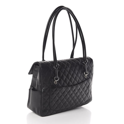 Chanel Calfskin Quilted Large Cambon Flap Black White 3 of 11