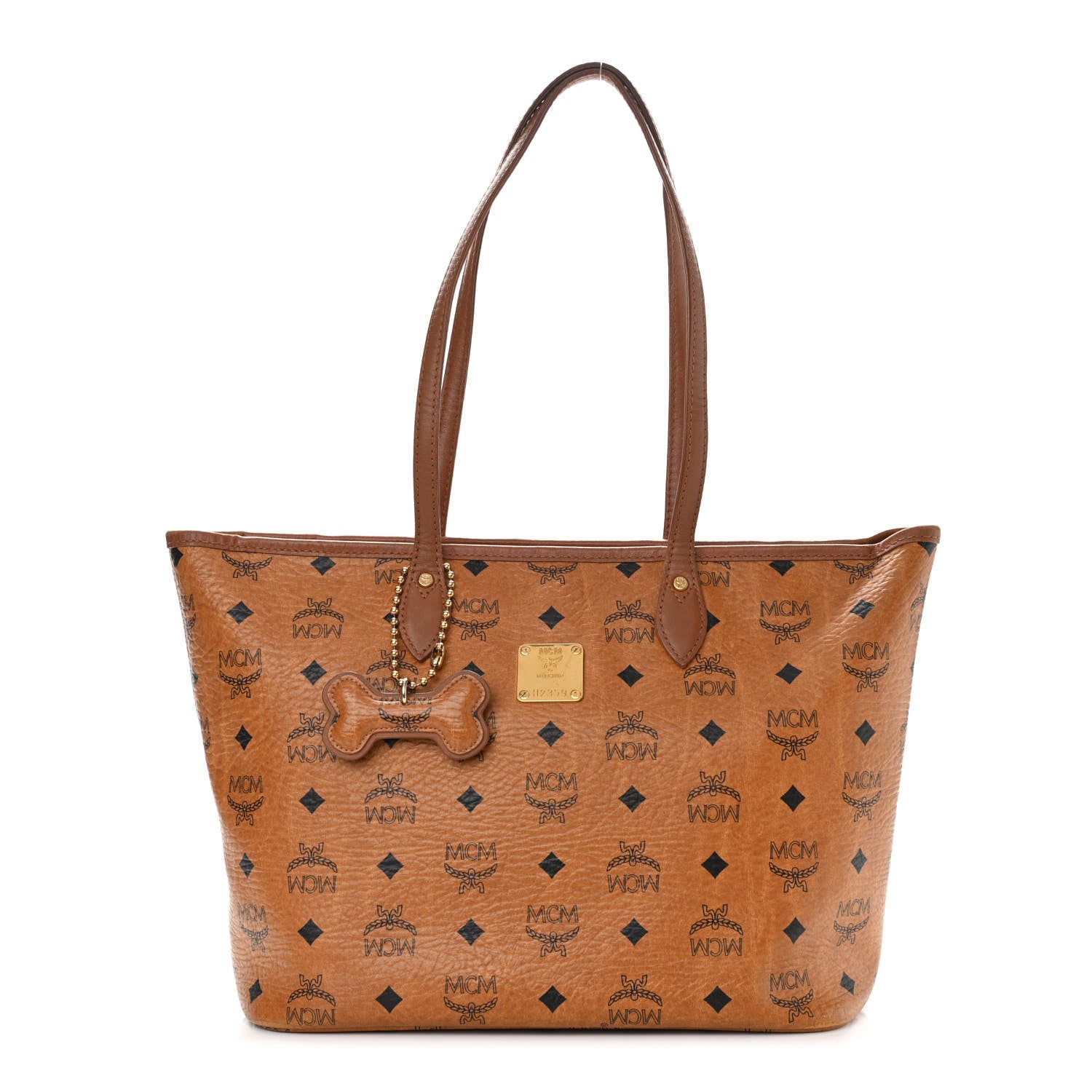 MCM Visetos Dog Bone Shopper Tote Cognac 1 of 14