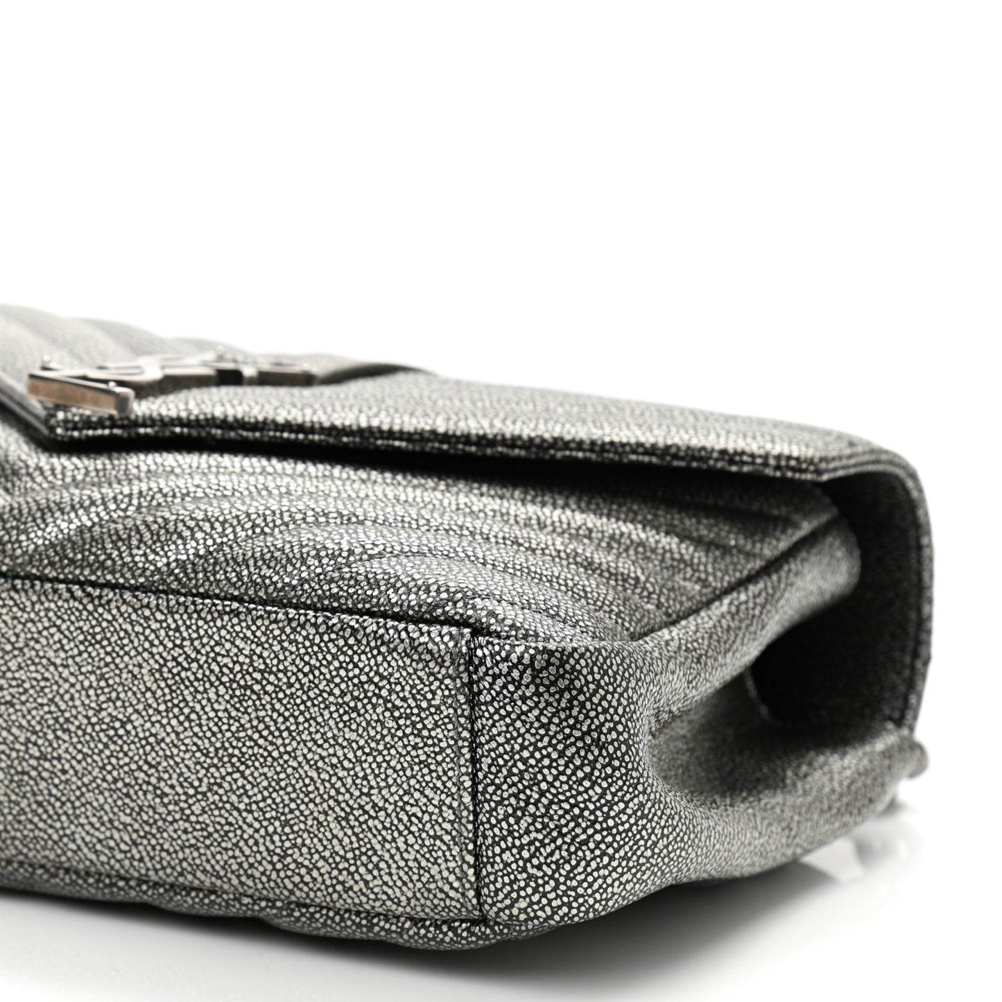 Metallic Grain De Poudre Matelasse Chevron Monogram Medium College Bag Gunmetal