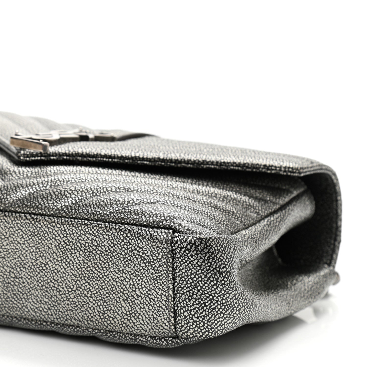 Saint Laurent Metallic Grain De Poudre Matelasse Chevron Monogram Medium College Bag Gunmetal 9 of 10