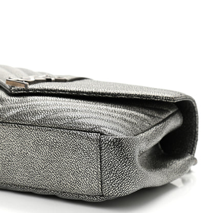 Saint Laurent Metallic Grain De Poudre Matelasse Chevron Monogram Medium College Bag Gunmetal 9 of 10
