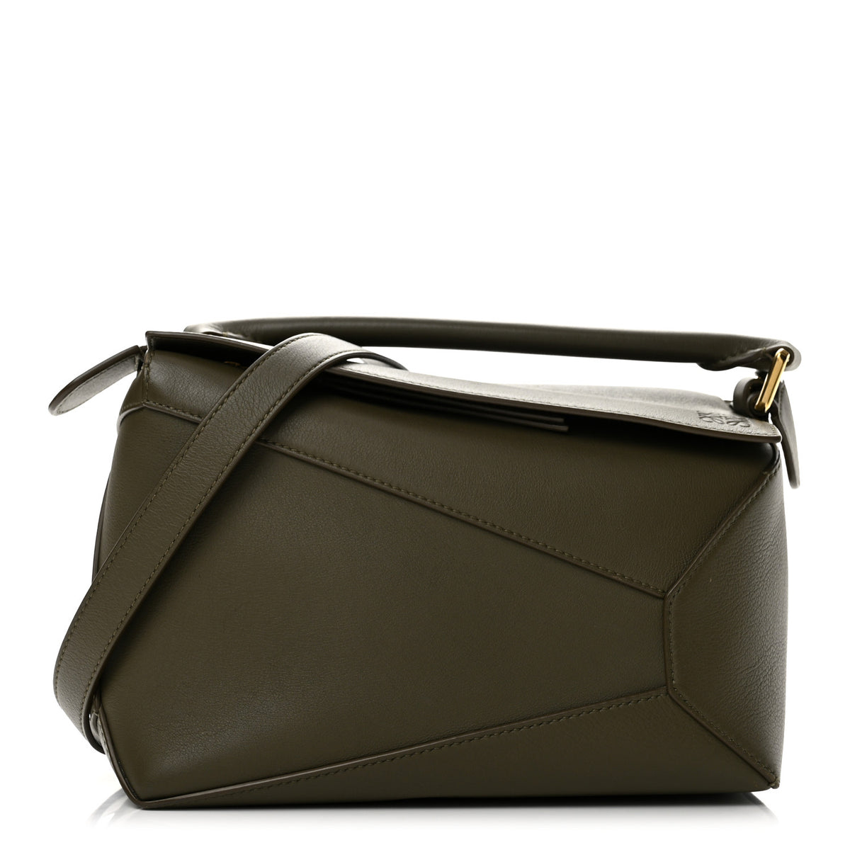 Calfskin Small Puzzle Edge Bag Dark Khaki Green