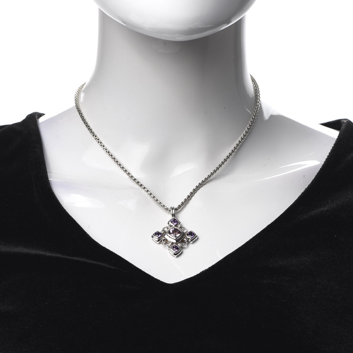 David Yurman Sterling Silver 14K Yellow Gold Amethyst Renaissance Cross Pendant Necklace 2 of 5