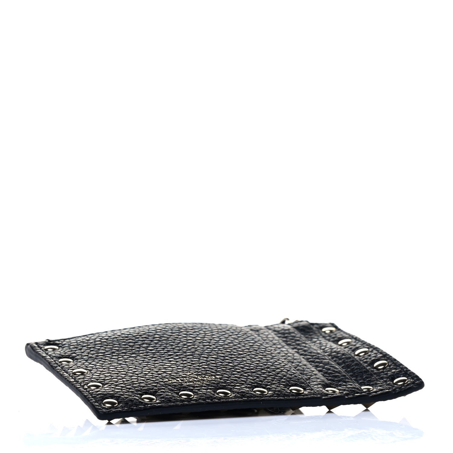 Valentino Garavani Pebbled Calfskin Rockstud Coin Case Card Holder Black 3 of 4