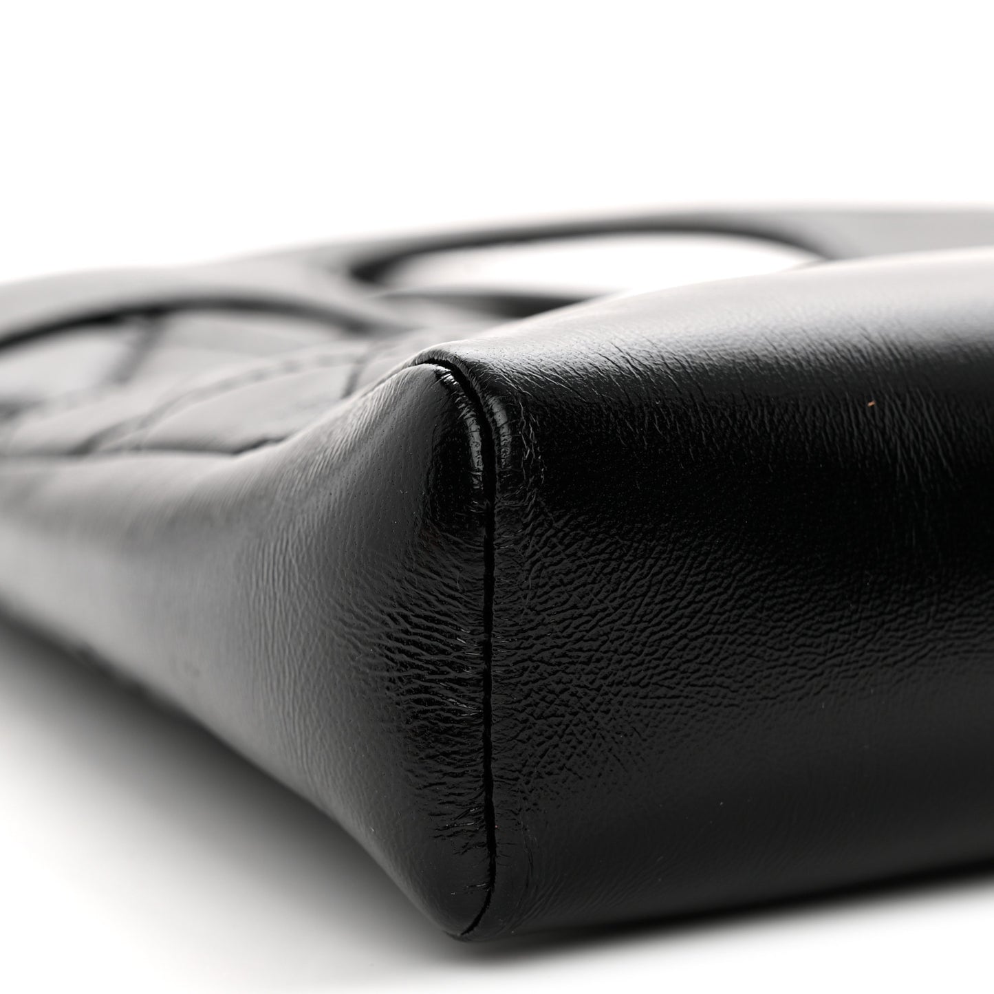 Shiny Lambskin Quilted Mini 31 Shopping Bag Black