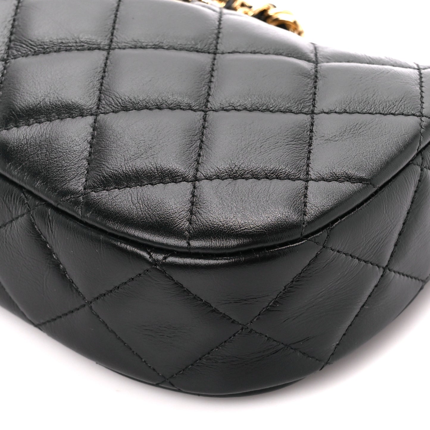 Shiny Crumpled Calfskin Quilted Enamel Heart Hobo Black