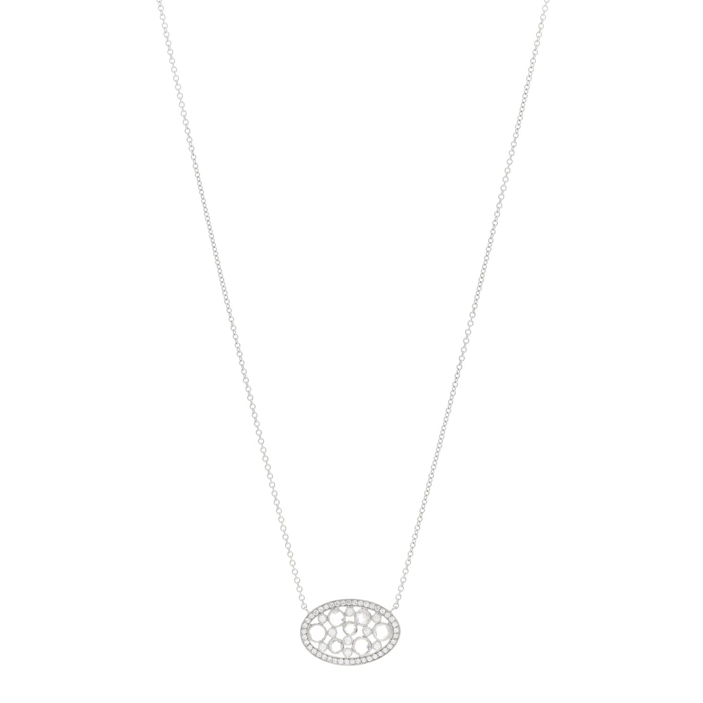 Platinum Diamond Cobblestone Oval Pendant Necklace