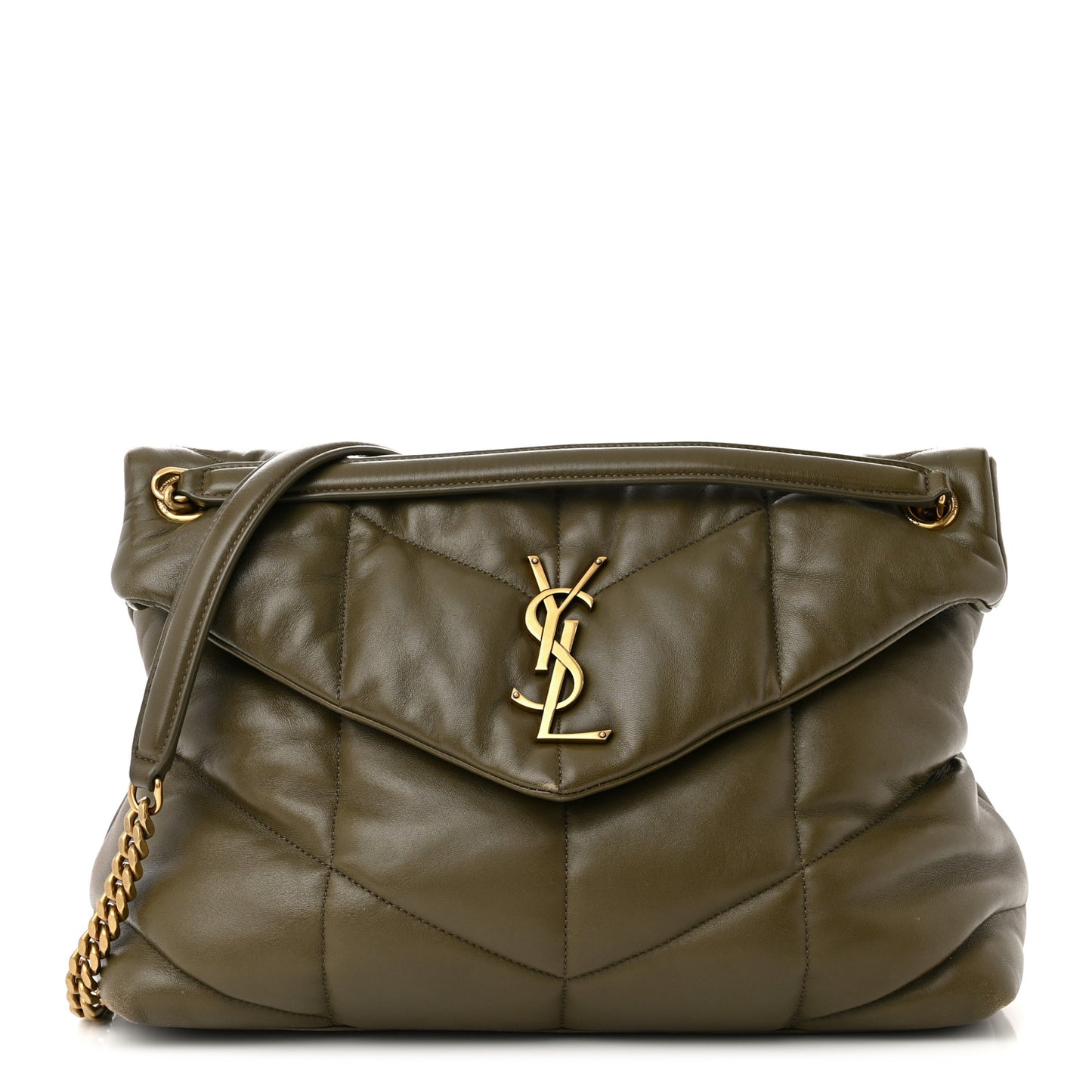 Lambskin Quilted Medium Loulou Puffer Monogram Chain Satchel Seaweed