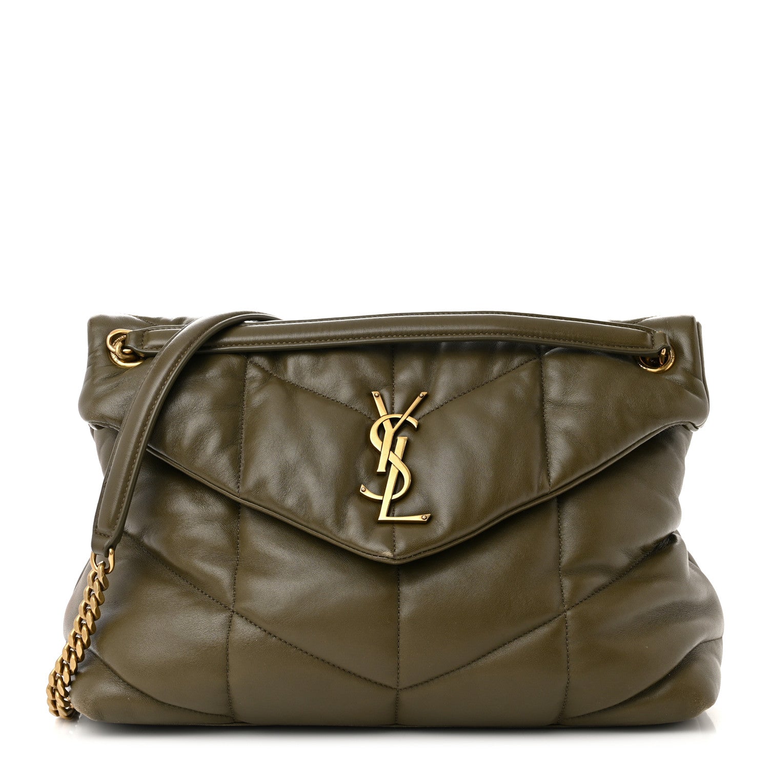 Saint Laurent Lambskin Quilted Medium Loulou Puffer Monogram Chain Satchel Seaweed 1 of 12