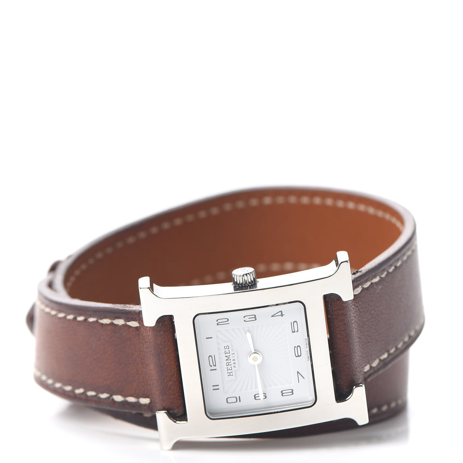Hermes Stainless Steel Barenia 21mm Heure H Hour Double Tour Quartz Watch Fauve 2 of 5