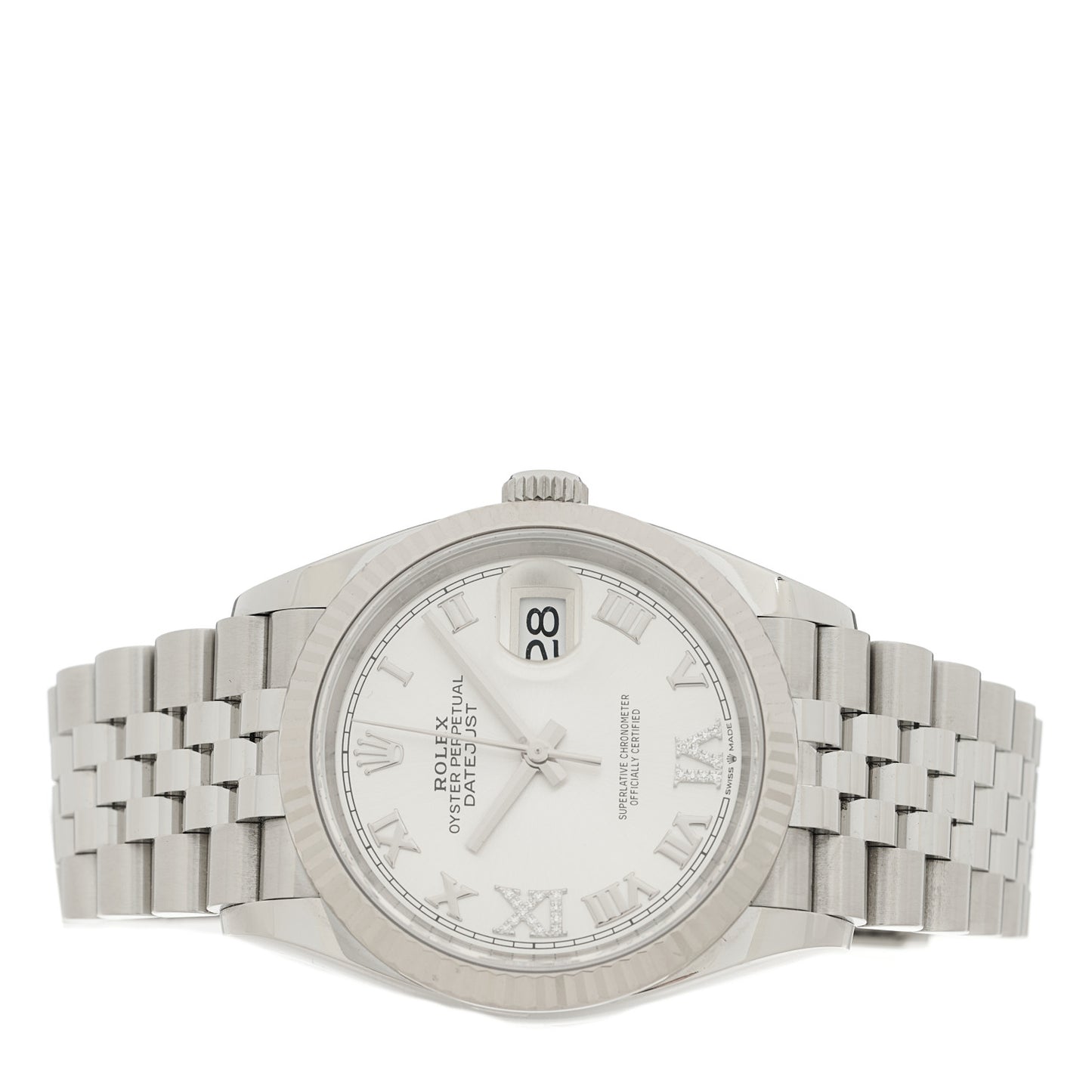 Stainless Steel 18K White Gold Diamond 36mm Oyster Perpetual Datejust Watch Silver Roman 126234