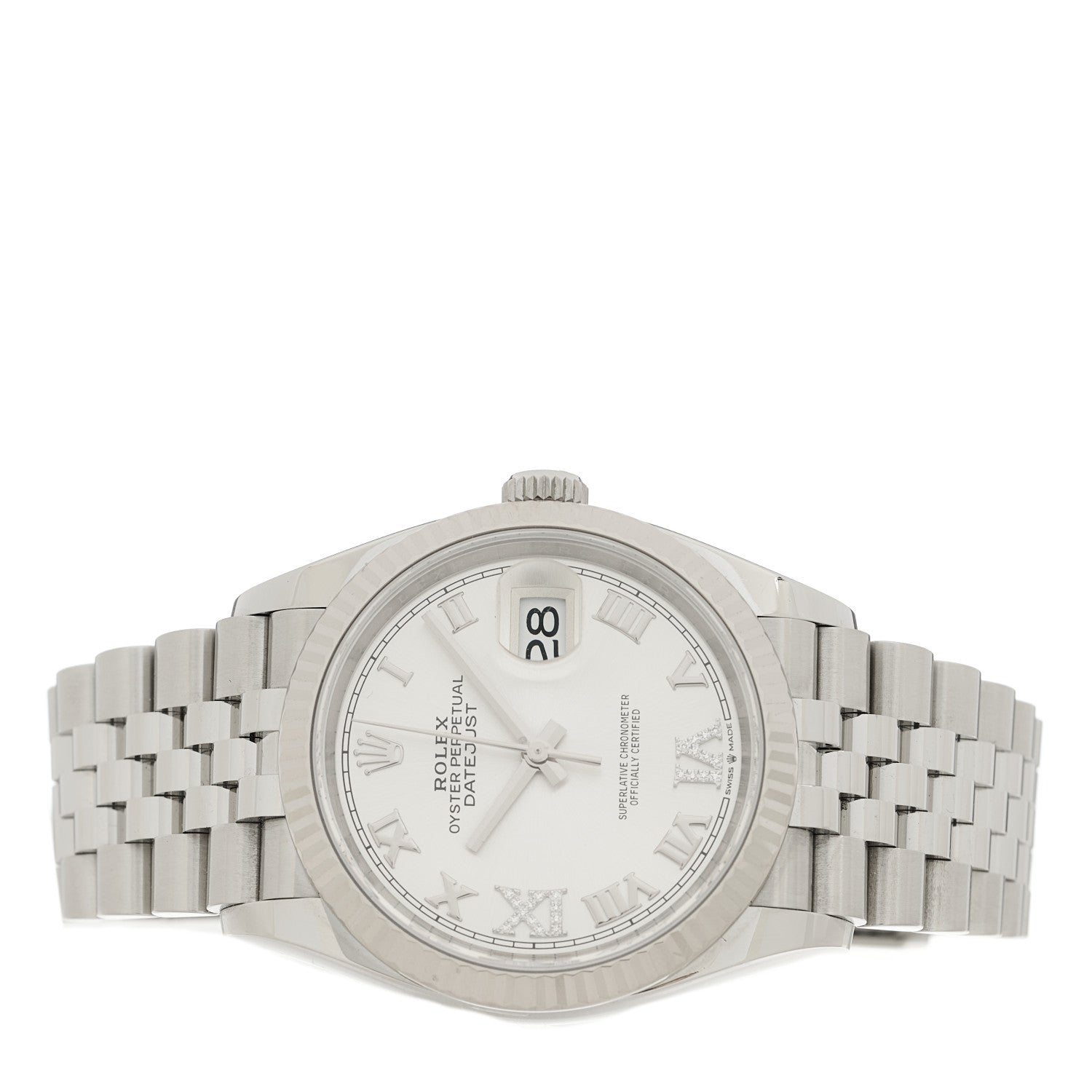 Rolex Stainless Steel 18K White Gold Diamond 36mm Oyster Perpetual Datejust Watch Silver Roman 126234 2 of 5