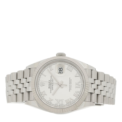 Rolex Stainless Steel 18K White Gold Diamond 36mm Oyster Perpetual Datejust Watch Silver Roman 126234 2 of 5