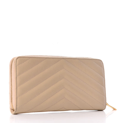 Saint Laurent Grain De Poudre Matelasse Chevron Monogram Zip Around Wallet Nude Powder 3 of 7
