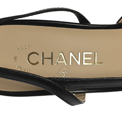 Chanel Goatskin Grosgrain Cap Toe CC Slingback Pumps 40 Black 9 of 10