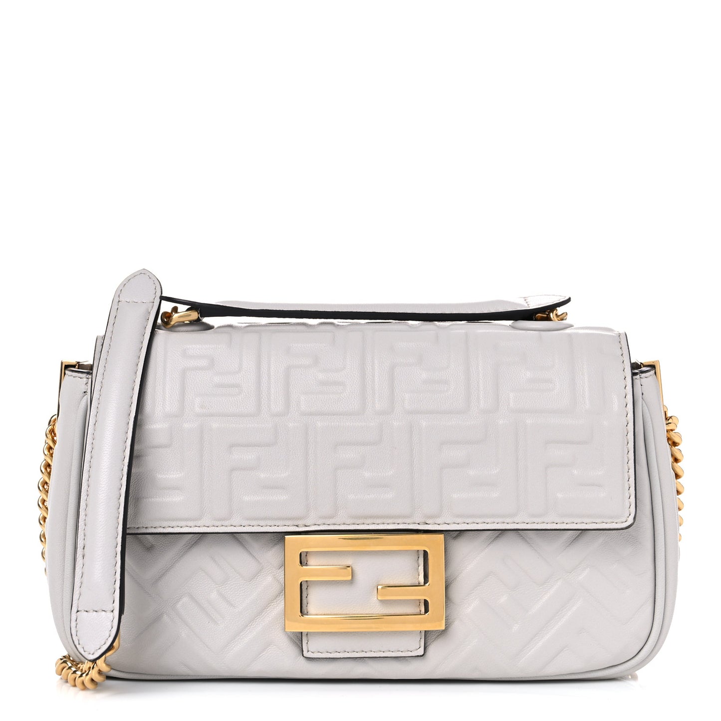 Nappa Small FF Embossed Midi Chain Baguette Ghiaia