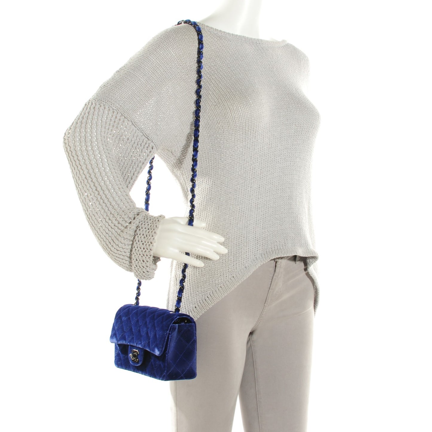 Velvet Quilted Mini Rectangular Flap Blue